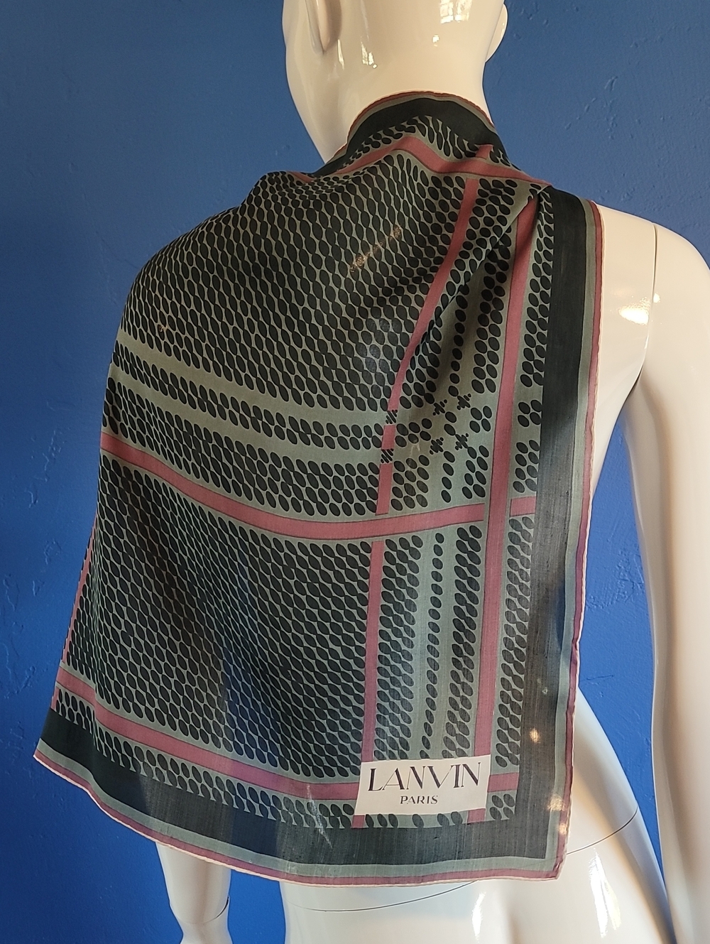 Vintage Lanvin Paris 100% Silk Scarf Green & Purple/Pink